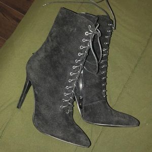Black velvet lace up booties